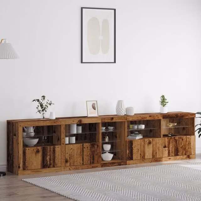 Berkfield Home Rustic Brown Sideboard with Integrated LED Lights, W: 283 cm, D: 37 cm, H: 67 cm