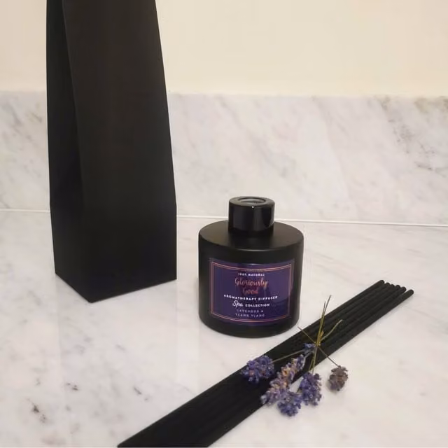Gloriously Good Lavender and Ylang Ylang Floral Aromatherapy Reed Diffuser in Black