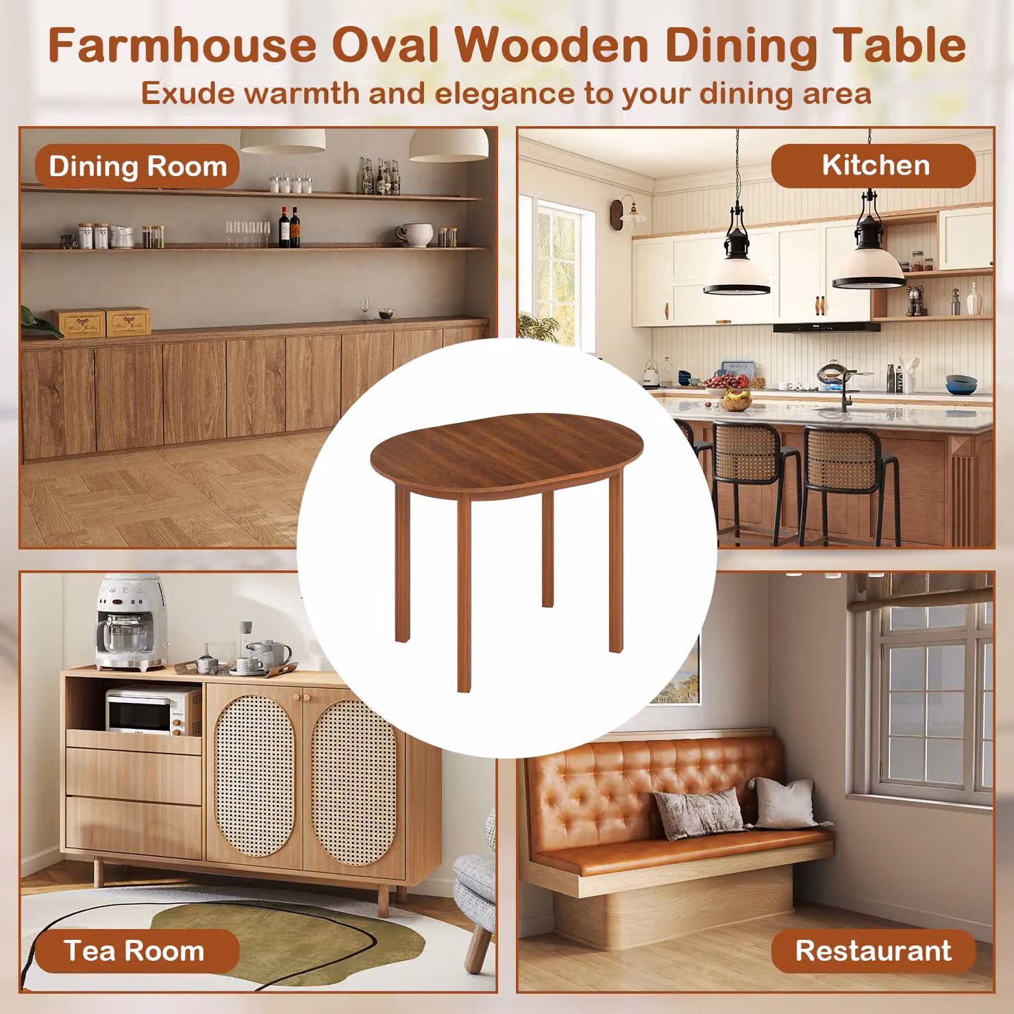 Costway Modern Oval Wooden Dining Table in Brown, W/D/H: 110 x 77 x 78 cm – 9