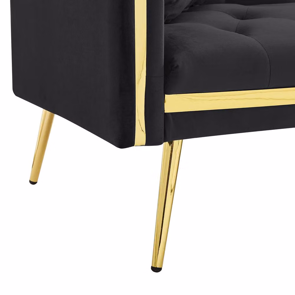 ModernLuxe Black Velvet 2-Seater Convertible Sofa Bed with Adjustable Headrest and Cup Holders – 10