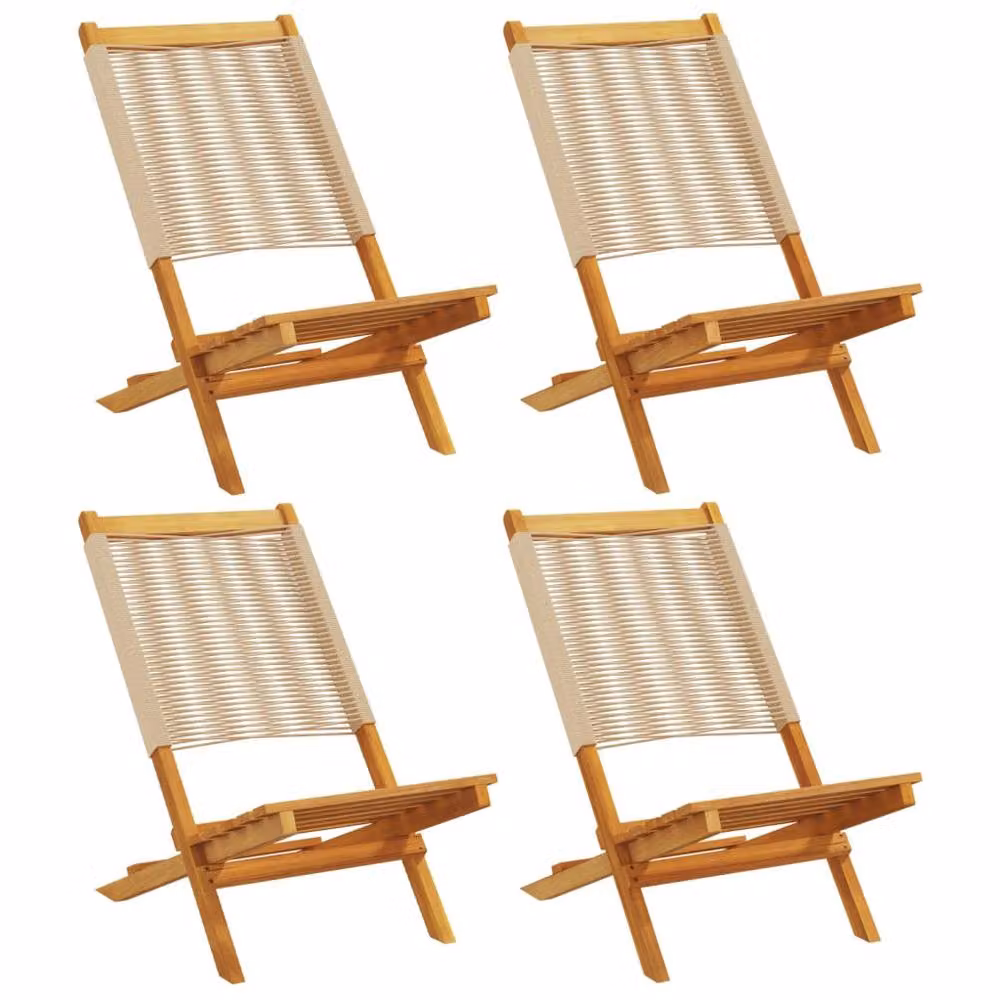 Berkfield Home Set of 4 Folding Garden Chairs in Beige Solid Acacia Wood – 2