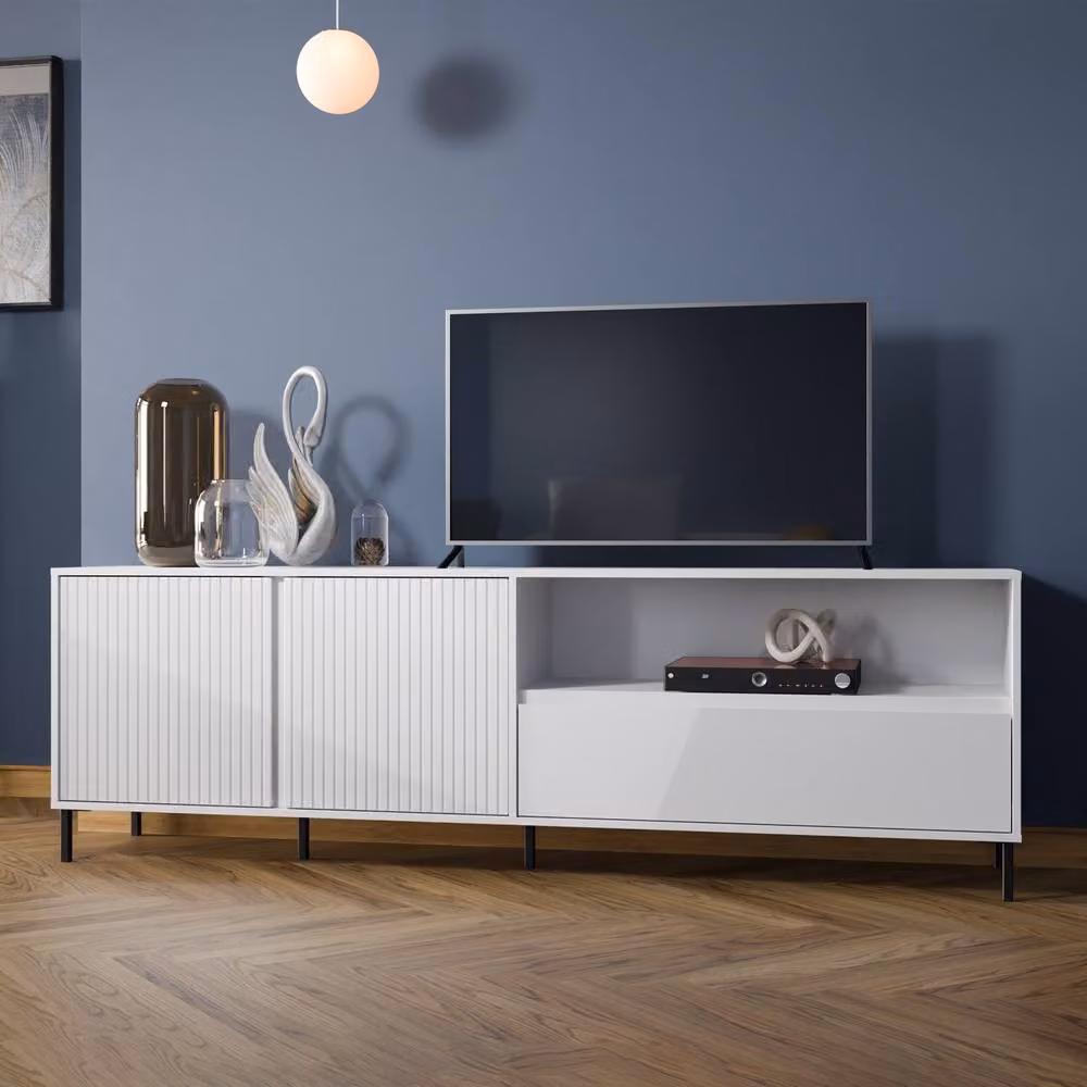 Furniture To Go Avenale TV Cabinet with 2 Doors and 1 Drawer in Alpine White High Gloss – 2