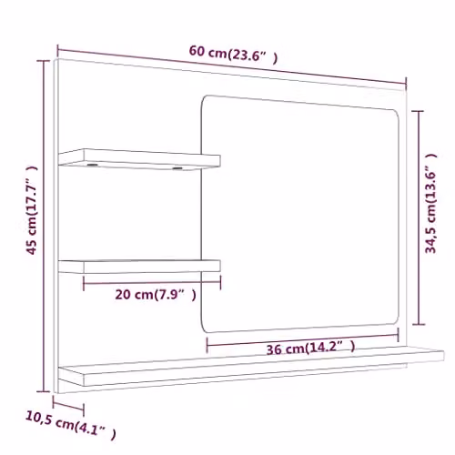 vidaXL Modern Rectangular Bathroom Mirror in Brown Wood, W: 60 cm, H: 45 cm, D: 10.5 cm – 3