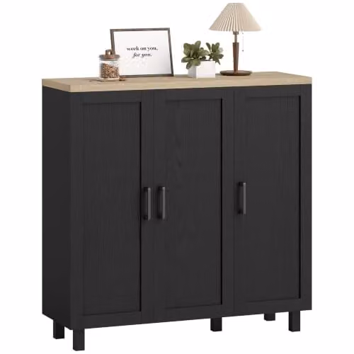 HOMCOM Modern Black Sideboard Buffet Cabinet with 3 Doors for Kitchen, Dining Room or Living Room