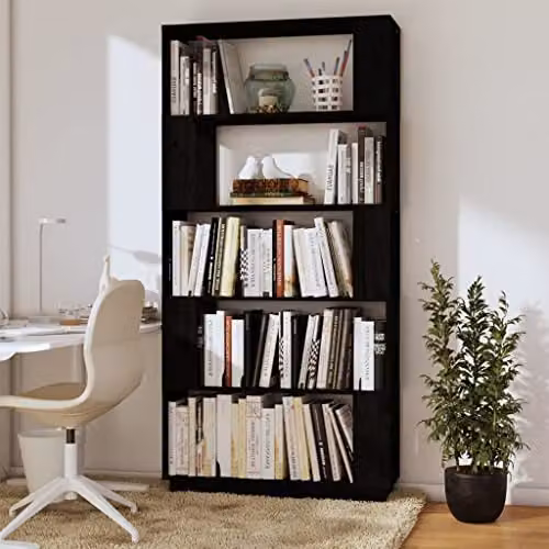 vidaXL Modern Black Solid Wood Pine Book Cabinet and Room Divider, W: 80 cm, D: 25 cm, H: 163.5 cm – 4