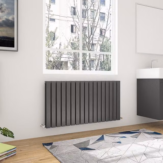 AicaBathroom Horizontal Flat Panel Double Steel Radiator in Anthracite Grey, Width: 115.6 cm
