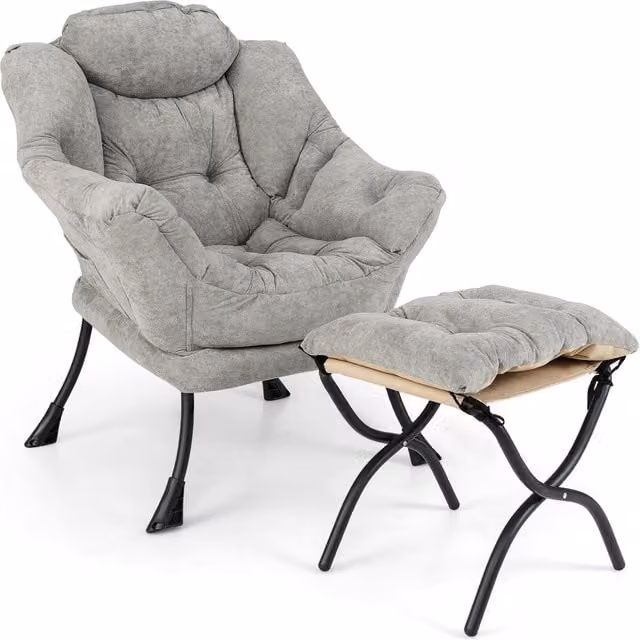 Costway Modern Lounge Accent Chair with Ottoman in Grey Fabric with Metal Frame