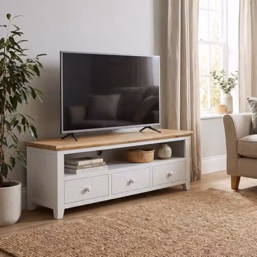 Statement Furniture Florence Large TV Stand with 3 Drawers and Shelf, White, W: 145 cm, D: 45 cm, H: 50 cm – 2
