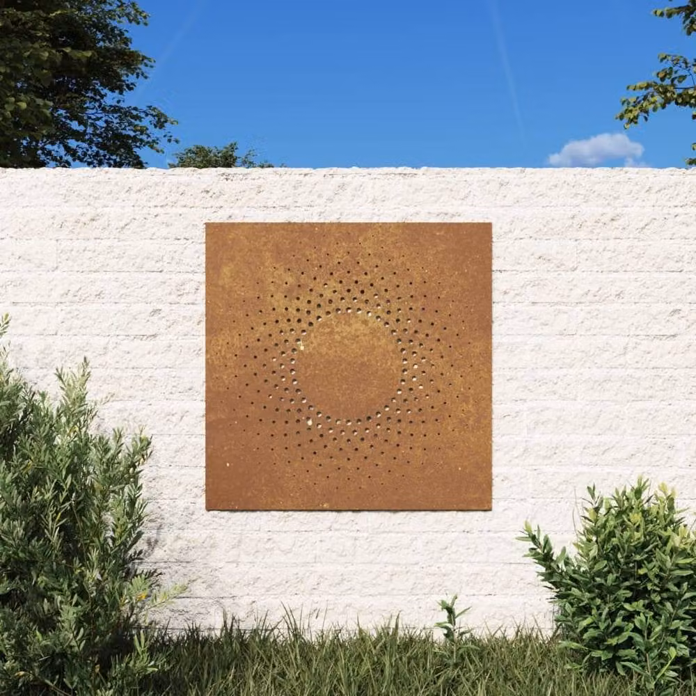Berkfield Brown Corten Steel Sun Design Round Wall Decoration, W: 55 cm, H: 55 cm, D: 0.7 cm – 1