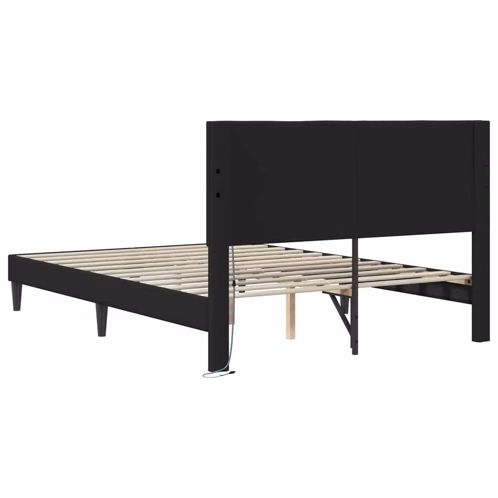 Berkfield Home Black Faux Leather Bed Frame with LED Strip Lights and USB Charging Port, W: 135 cm, L: 190 cm – 5