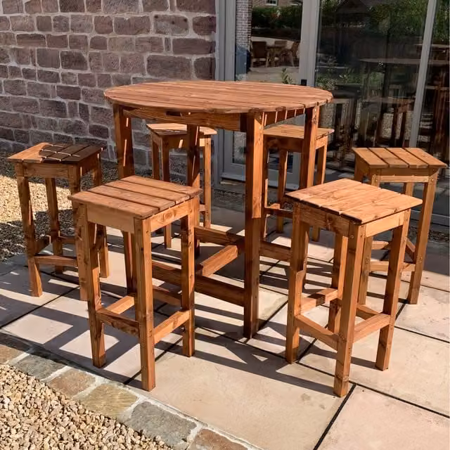 Charles Taylor Six Seater Alfresco Bar Set in Redwood Pine Wood, Brown and Orange
