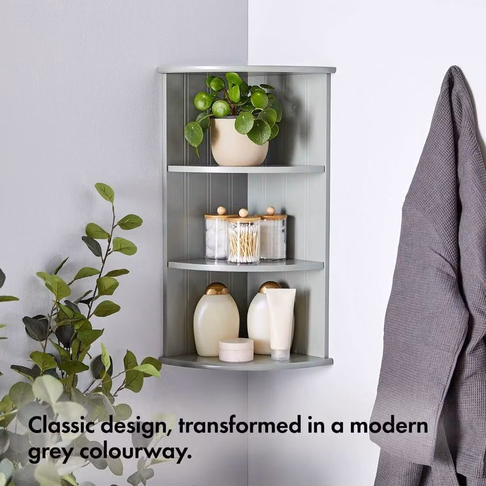 EONLION Grey Lacquered Corner Bathroom Shelf Unit with Back Panel – 3