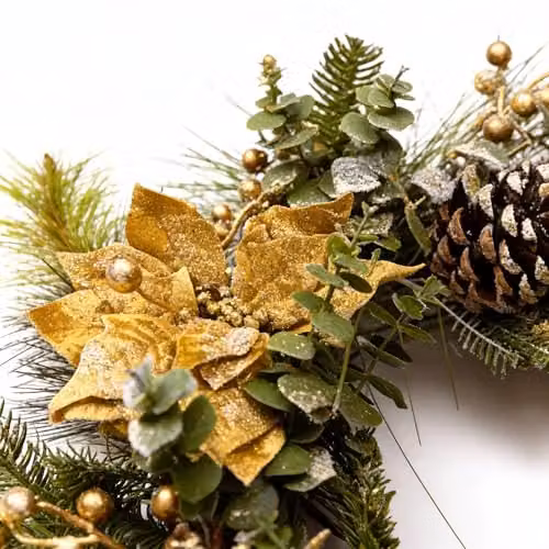 SHATCHI 60 cm Christmas Wreath with Gold Berries, Poinsettia, Eucalyptus Leaves and Pine Cones – 2