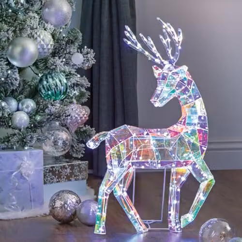The Christmas Workshop Iridescent Light Up Reindeer with Multicolour White Christmas Lights, W/D/H: 60 x 36 x 13 cm