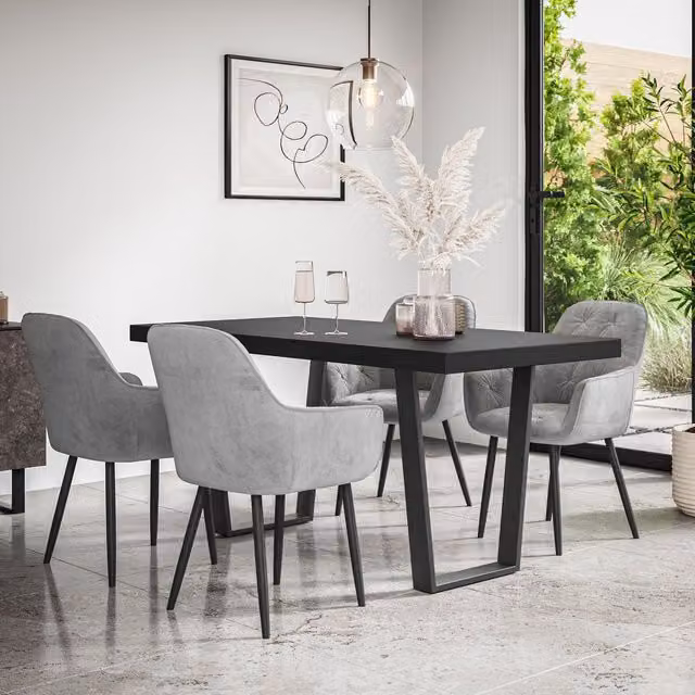 More4Homes Aria Dining Table and Anika Grey Velvet Dining Chair Set of 4, Black – 1