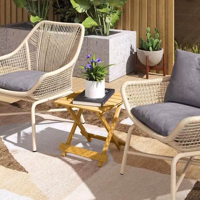 Outsunny Modern Wooden Folding Coffee Table in Natural Yellow