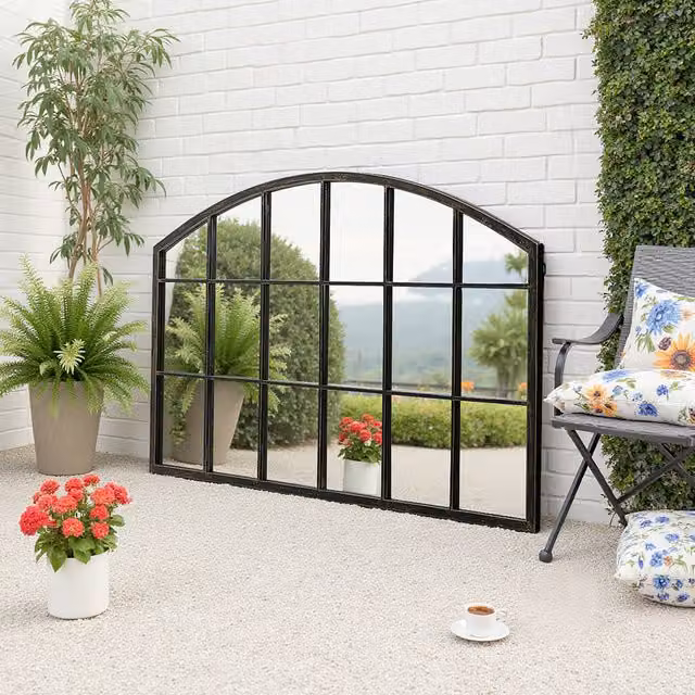 Komore Decorative Grid Arched Wall Mirror with Antique Bronze Metal Frame