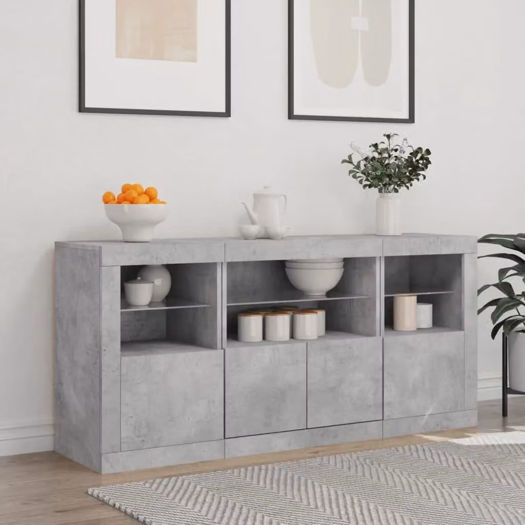 Berkfield Home Modern Sideboard with Integrated LED Lights in Concrete Grey, W: 142.5 cm, D: 37 cm, H: 67 cm – 1