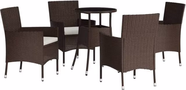 Berkfield Home Beautiful 5 Piece Garden Bistro Set with Cushions in Brown Poly Rattan – 1