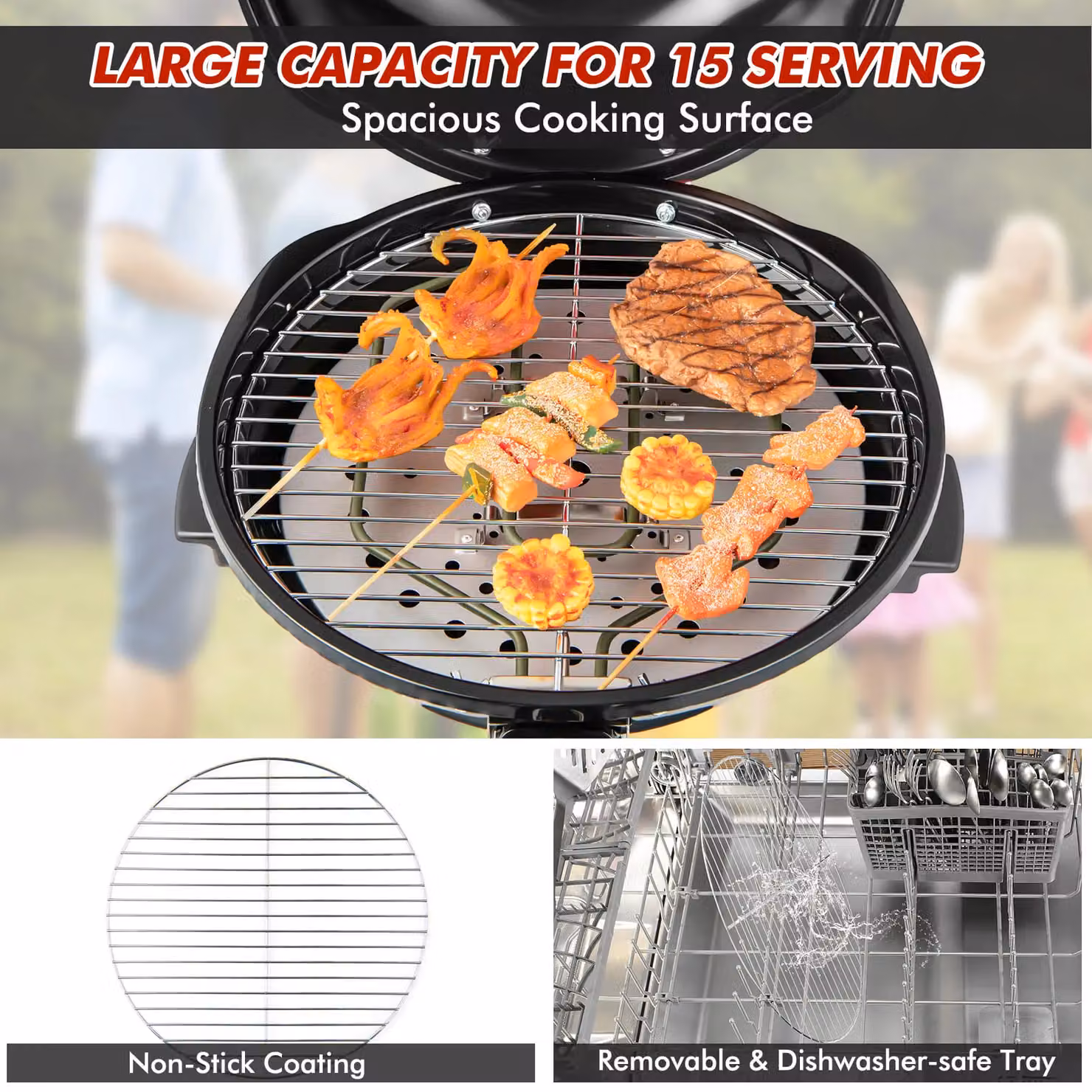 Costway Electric BBQ Grill with Grilling Rack and Cart, Black, H 81 x W 45 x D 47 cm – 3