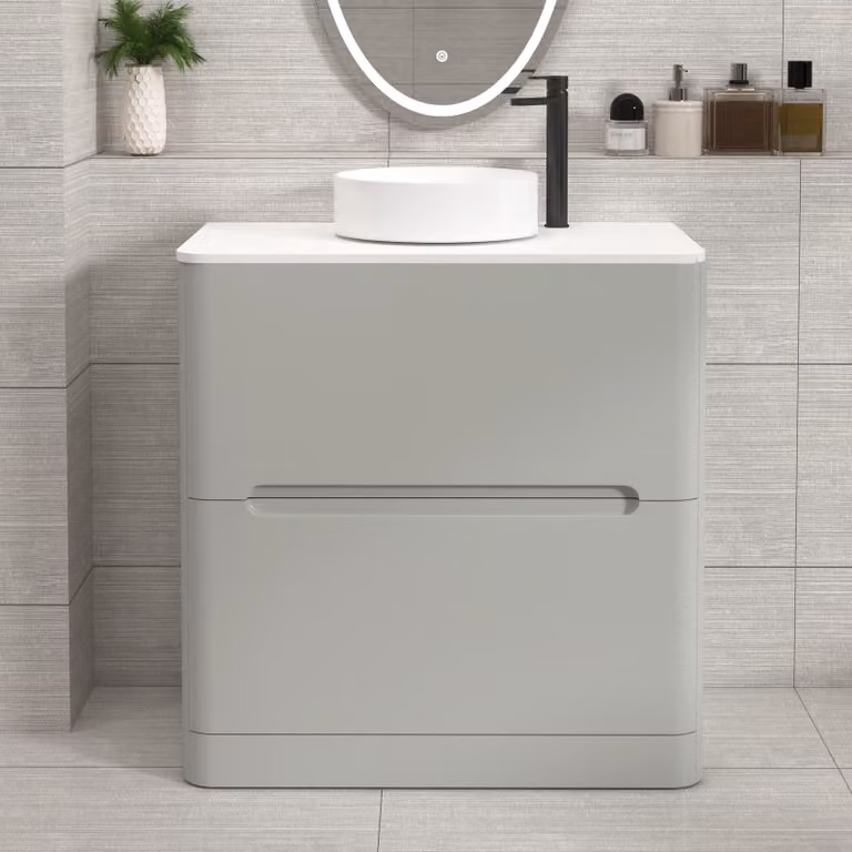 Royal Bathrooms Venice 800mm Floor Standing Vanity Unit in Dove Grey with Plain White Worktop