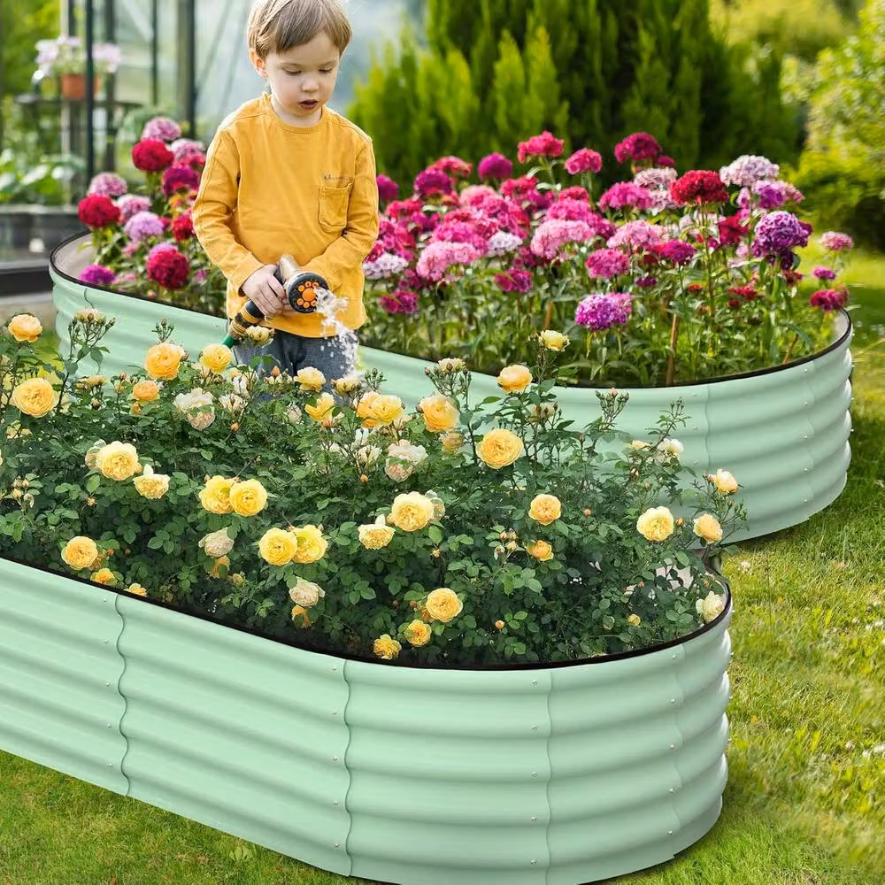 London Boutique Galvanised Steel Raised Garden Bed Planter in Green, W/D/H: 244 x 61 x 30 cm – 5