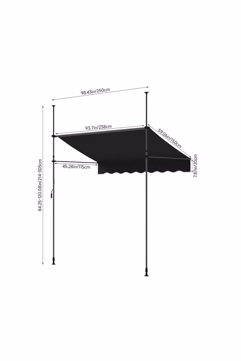 Living and Home Manual Retractable Outdoor Patio Awning with Hand Crank in Black – 4