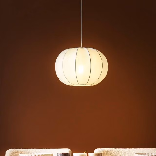 Wyld and Coco Modern White Nylon and Metal Cylinder Pendant Light, Diameter: 29 cm