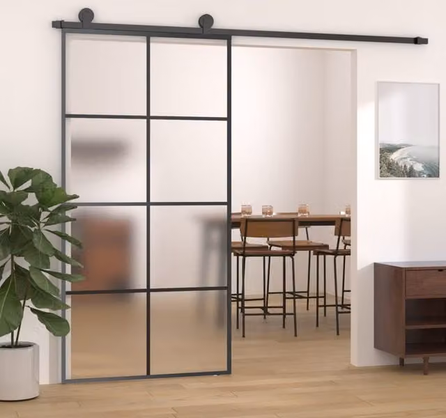 Berkfield Home Industrial Sliding Door with Hardware Set, Black ESG Glass and Aluminium, W: 102.5 cm, H: 205 cm – 1