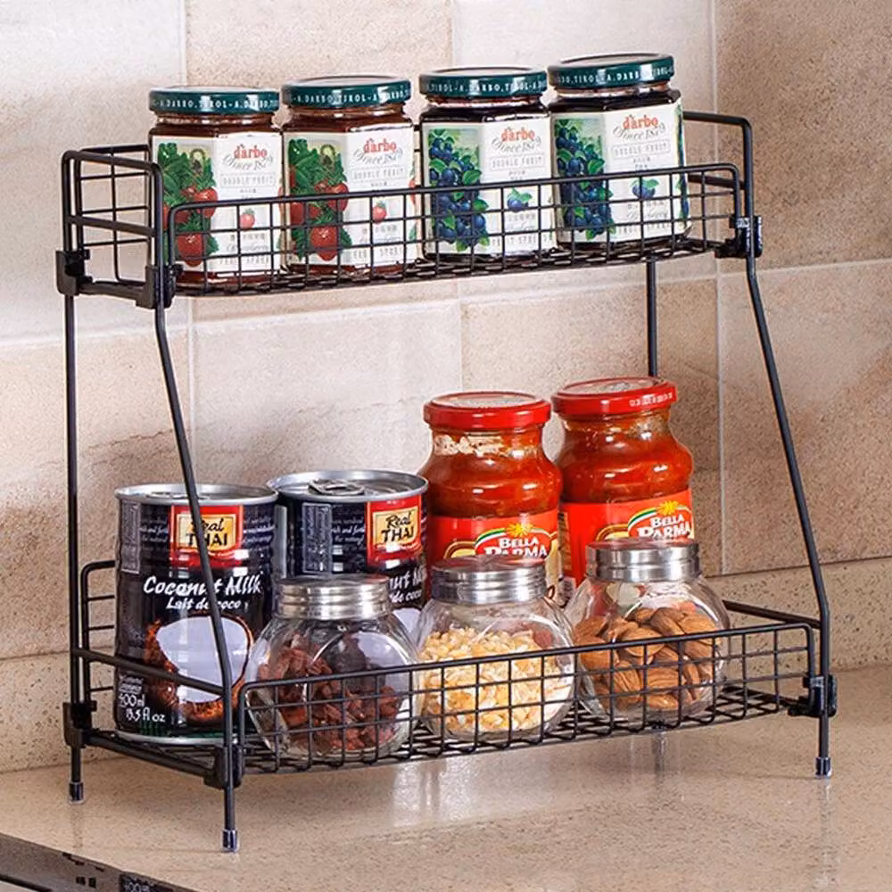 FLAVORA 2 Tier Black Metal Wire Kitchen Shelving, W/D/H: 41.5 x 16 x 30 cm – 4