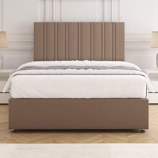 BSSPOKE Sienna Plush Velvet Divan Bed Set with 24 inch Headboard and Mattress in Bronze, King Size, W/D/H: 180 x 200 cm