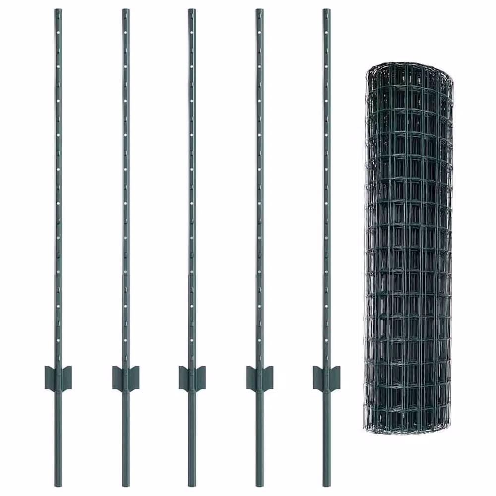 Berkfield Home Euro Fence Steel U-Profile with 5 U Posts, Green, W: 10 m, H: 1 m – 4