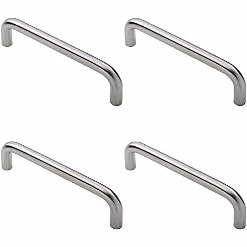 Loops 4 Pack Round D Bar Pull Handles in Brushed Silver Stainless Steel, Fixing Centres: 225 mm