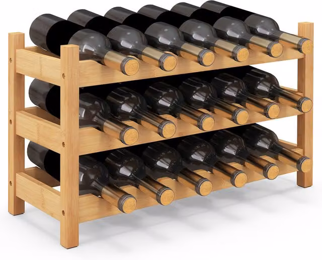 Costway 3-Tier Lacquered Bamboo Wine Rack in Brown