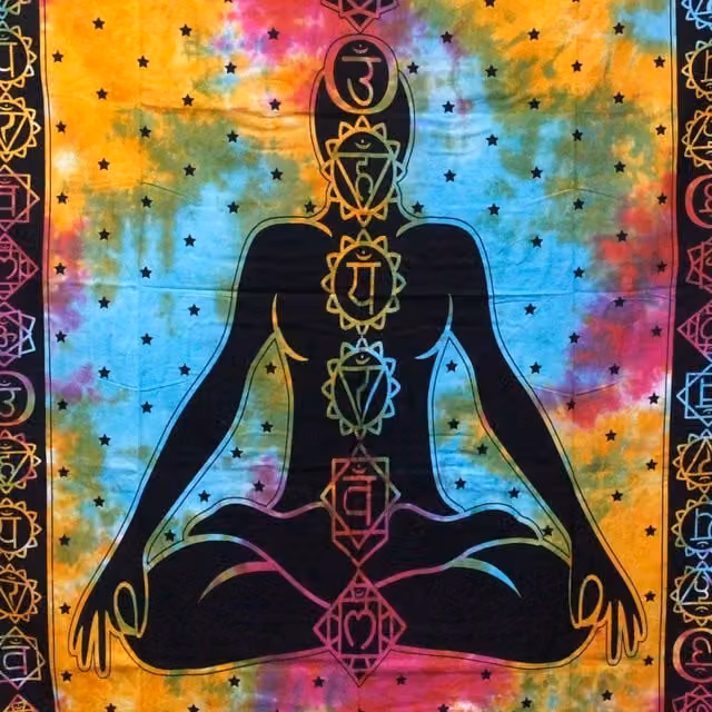 KDMD Chakra Buddha Double Cotton Bedspread and Wall Hanging Set in Multicolour