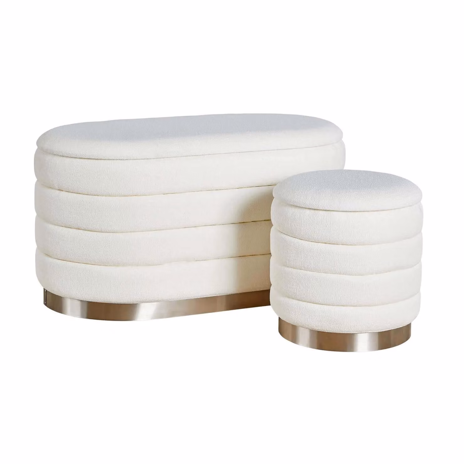 Home Source Set of 2 White Boucle Teddy Fur Storage Ottomans and Bedroom Benches – 2