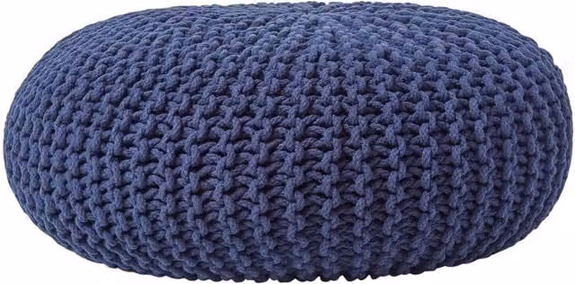 Homescapes Blue Round Cotton Knitted Pouffe, Diameter: 70 cm