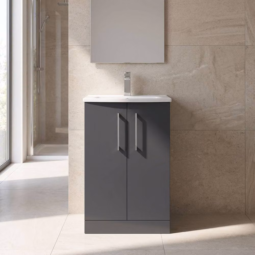 Balterley Modern 2-Door Floor-Standing Bathroom Vanity in Matt Grey, Width: 50 cm – 2