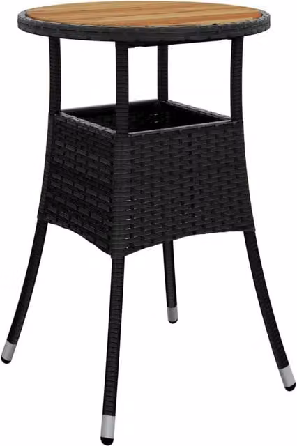 Berkfield Home Garden Table in Black Acacia Wood and Poly Rattan, Diameter: 60 cm, Height: 75 cm