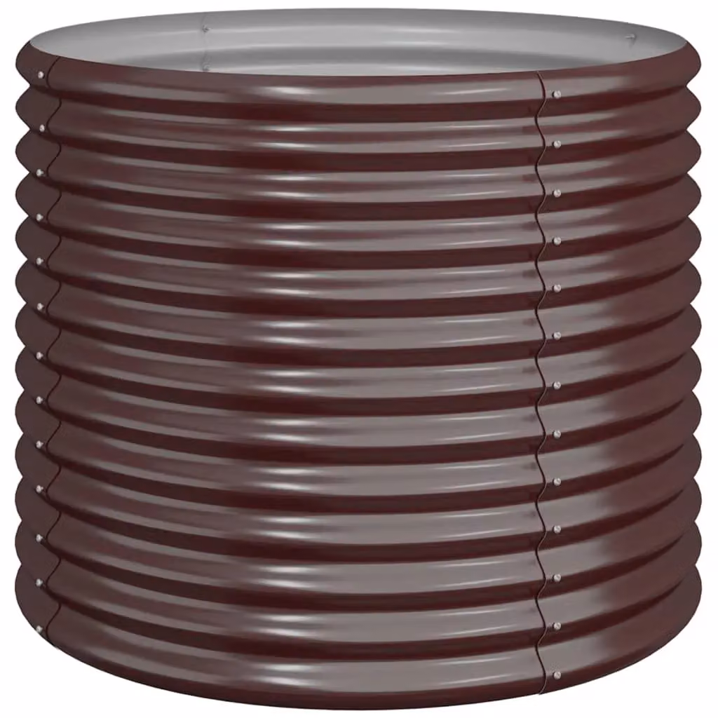 Berkfield Brown Powder-coated Steel Garden Planter Tub W: 80 cm, D: 80 cm, H: 68 cm – 2