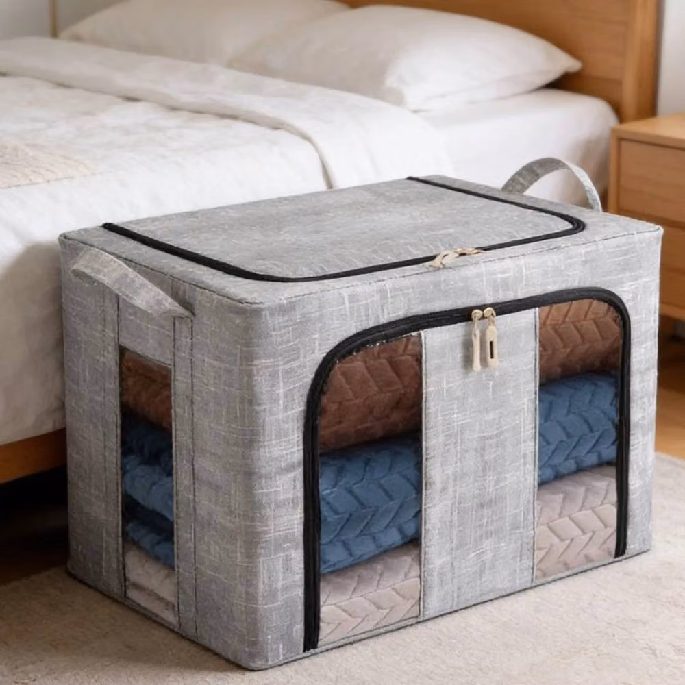 Nordara 4-Piece Grey Folding Storage Box Set with Steel Frame and Handles, 66L Capacity – 3