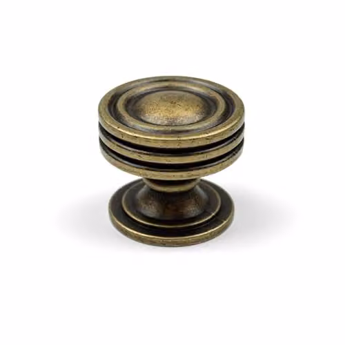 Handle & Home Round Ridged Antique Brass Zinc Cabinet Knob in Gold and Bronze, Diameter: 32 mm – 1