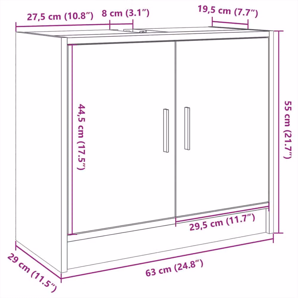 Berkfield Home Black Freestanding Bathroom Sink Cabinet with Hinged Doors, W/D/H: 63 x 29 x 55 cm – 5