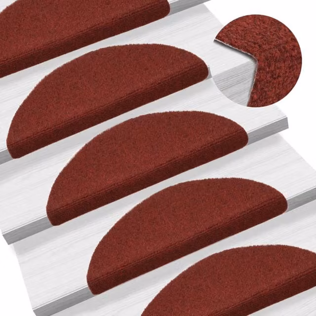 Berkfield Home Self-adhesive Red Needle Punch Stair Mats, 10 Pack, W/D/H: 56 x 17 x 3 cm