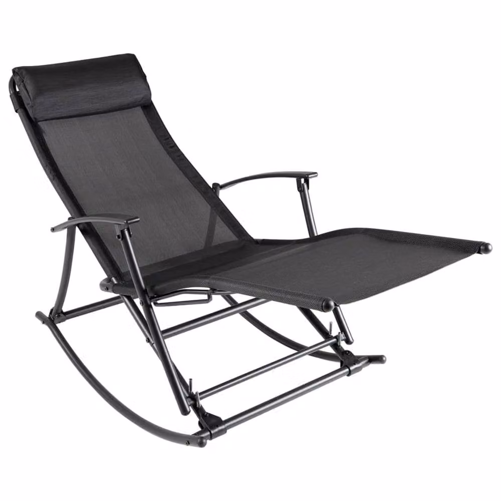 Berkfield Home Garden Rocking Chair in Black Powder Coated Steel and Textilene – 2