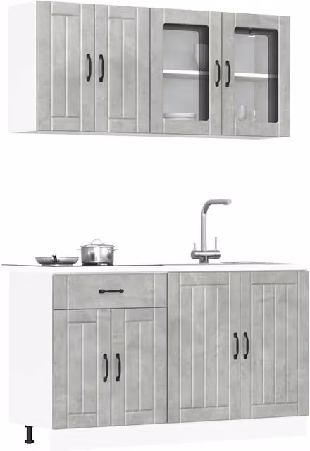 Berkfield Home Kalmar 4 Piece Modern Kitchen Cabinet Set in Concrete Grey Engineered Wood