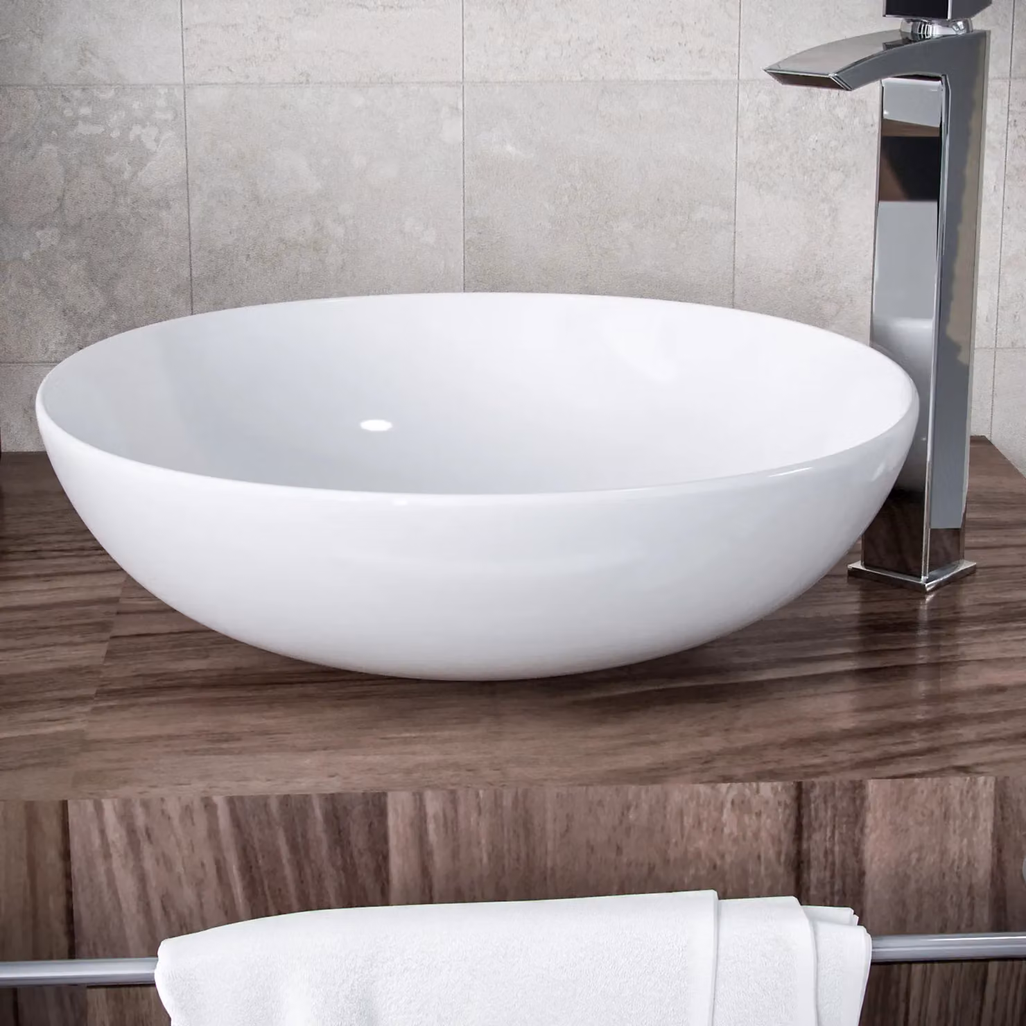 Nes Home White Ceramic Round Countertop Cloakroom Basin Sink Bowl – 2