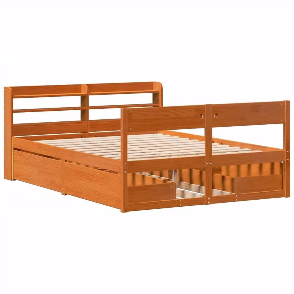 Berkfield Home Rustic Solid Wood Pine Bed Frame in Waxed Brown, W/D/H: 150 x 200 cm – 2