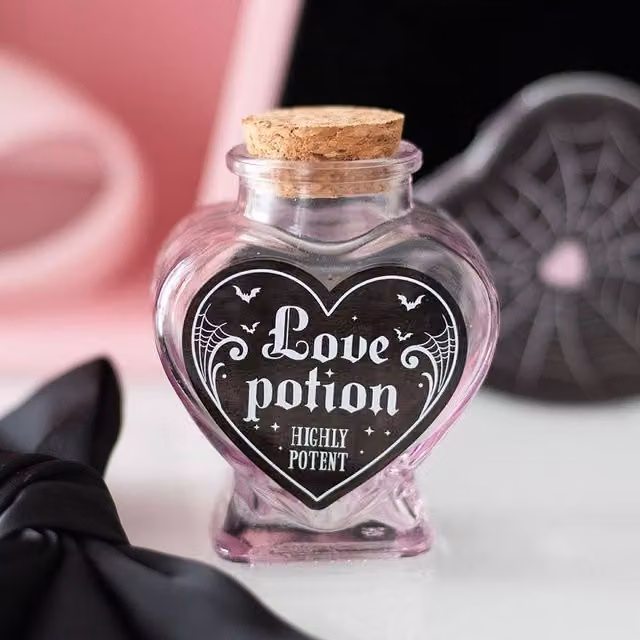 Uniqueful Love Potion Decorative Pink Glass Heart Bottle for Tabletop Display