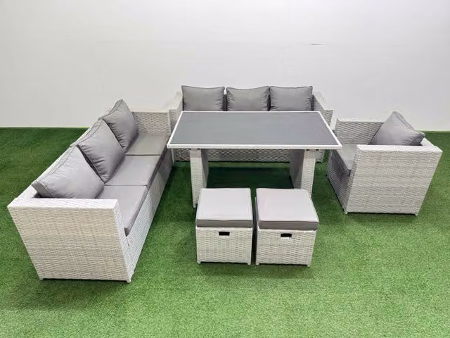 Fimous Light Grey Patio Garden Furniture Set with 2 Small Stools